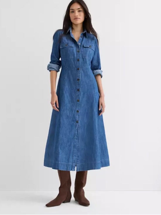 LOFT Dresses & Skirts - Loft Denim Chambray Seamed Midi Pocket Shirtdress - 8